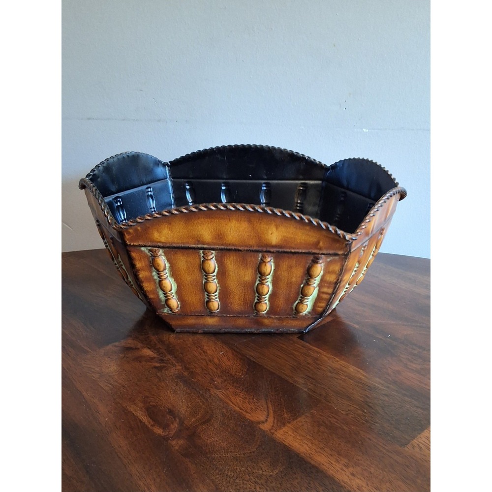 Vintage Primitive Faux Verdigris Pressed Metal Centerpiece Bowl. GVC